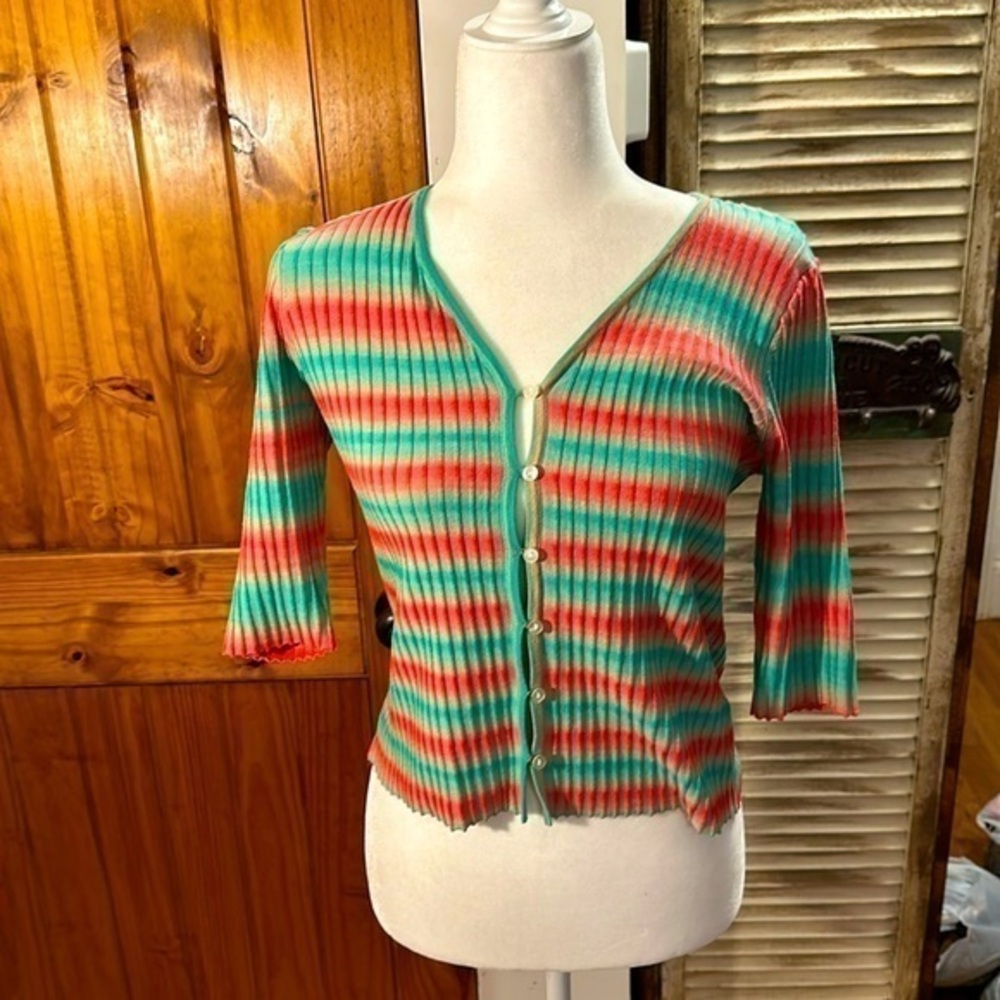 joie multicolor rib knit cardigan sweater size M